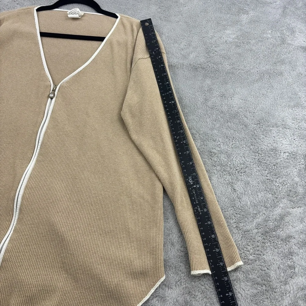 VTG Fitigues Waffle‎ Knit Zip Up Sweater Jacket Womens S Beige Comfy Loungewear - Picture 9 of 14